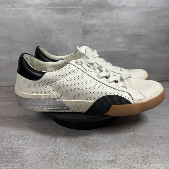 Dolce Vita Shoes Womens Size 8.5 White Black Perforated Low Top Casual Sneakers - Picture 1 of 9